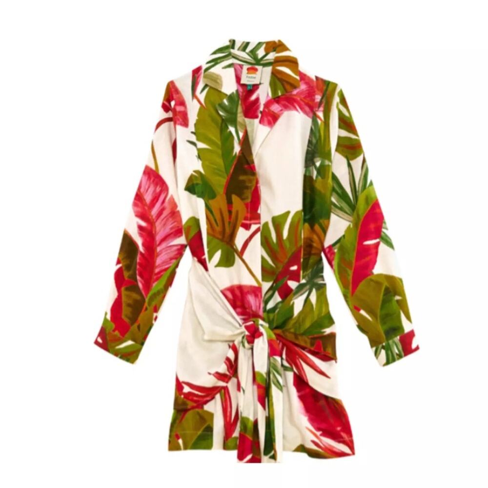 FARM RIO Spring Forest Long Sleeve Linen Blend Minidress In Multi XSmall
